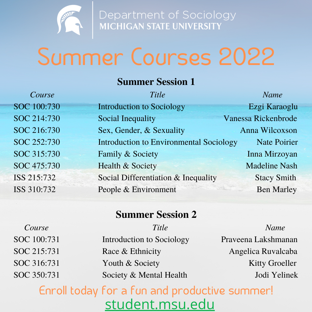 MSU Sociology announces Summer '22 Courses