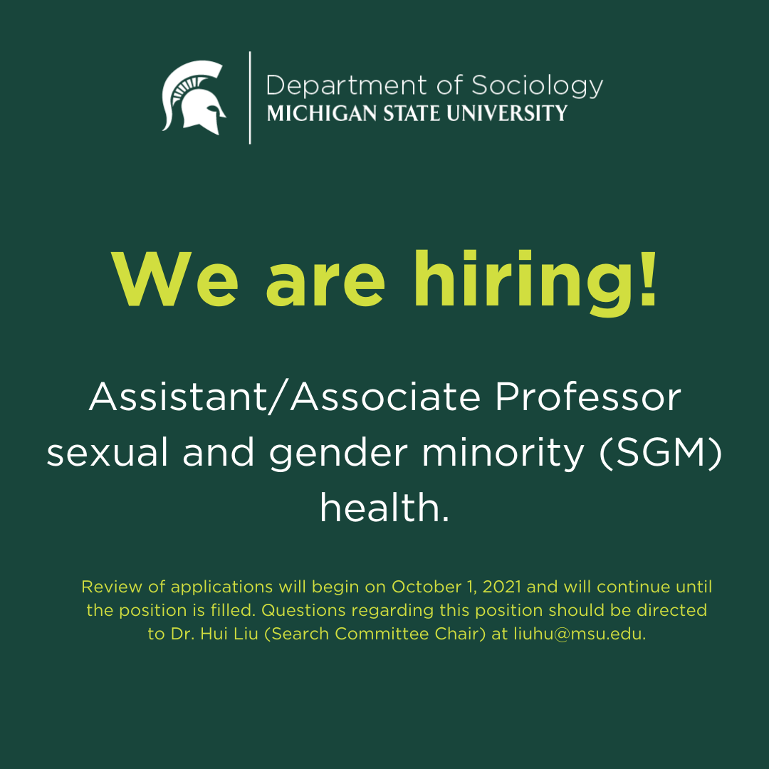 MSU Sociology seeking applicants for Assistant/Associate Professor of sexual and gender minority (SGM) health